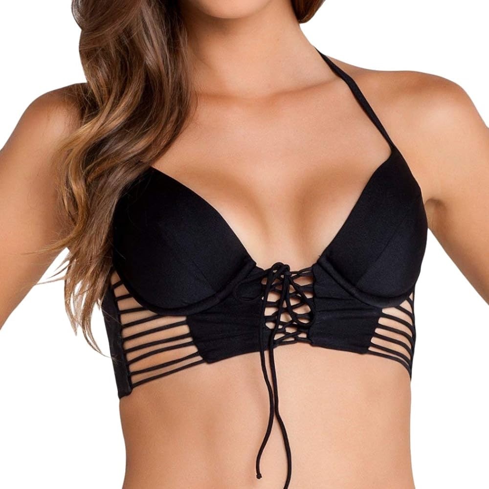 Luli fama black bustier bikini top